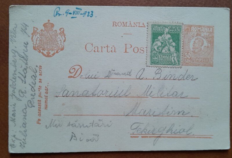 Carte postala, 1923, trimisa din Prederal la Techirghiol