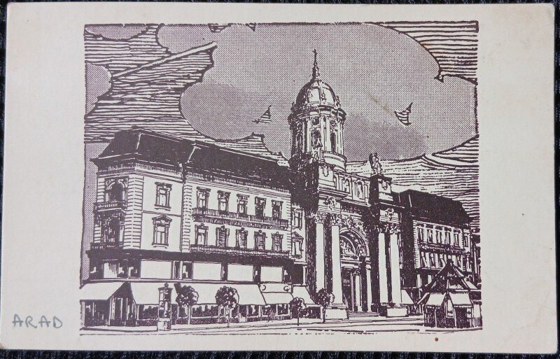 Carte Postala, Arad, Biserica Minoritilor, desen perioada interbelica
