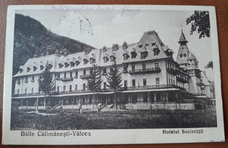 Carte postala, Baile Calimanbesti Vailcea, Hotelul Societatii, 1934