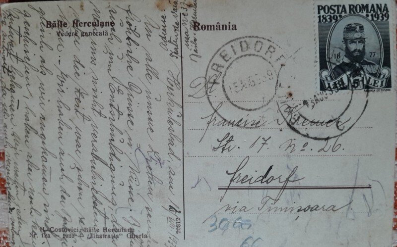 Carte postala, Baile Herculane, vedere generala, 1939