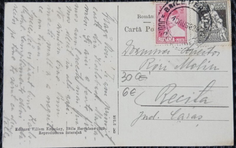 Carte Postala, Baile Herculane, Vila Elisabeta, 1929
