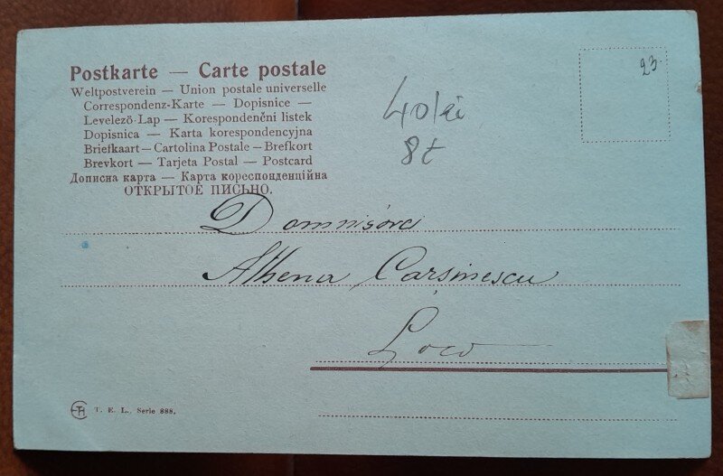 Carte postala, Barbat cu mustata fumand si femeie, perioada interbelica
