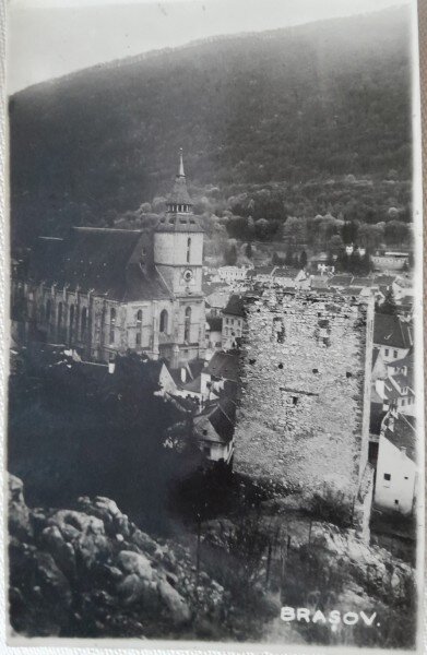 Carte postala, Brasov, Biserica Neagra si Turnul, perioada interbelica