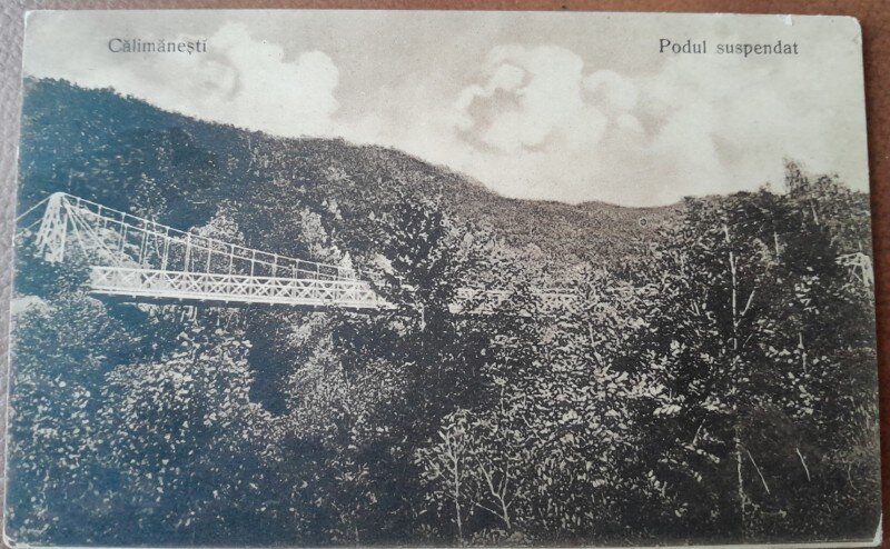 Carte postala, Calimanesti, Podul suspendat, perioada interbelica