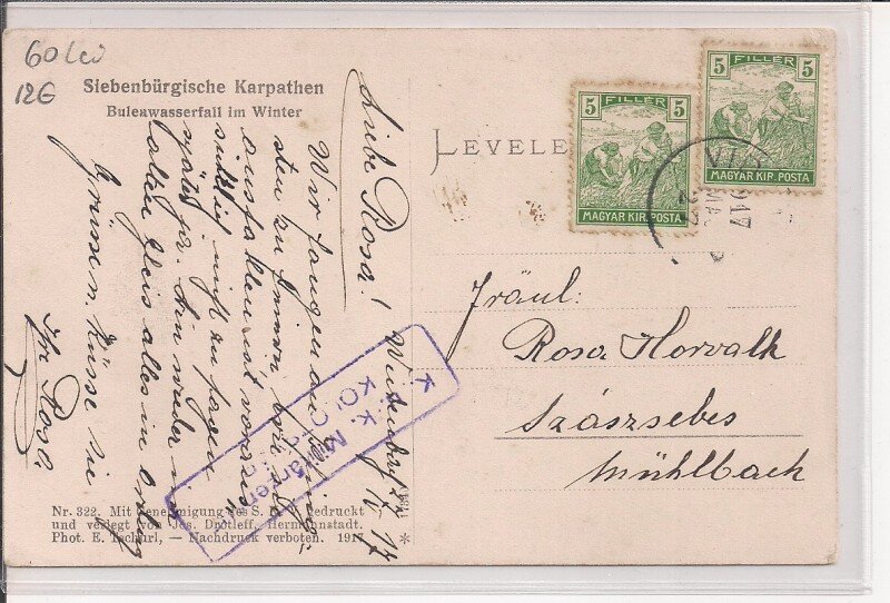 Carte postala circulata 27 martie 1917