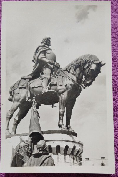 Carte postala, Cluj, Statuia lui Matei Corvin, perioada interbelica