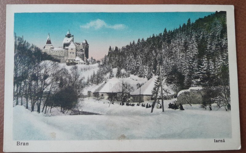 Carte postala, iarna la Bran, 1936