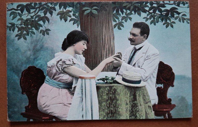 Carte postala, intalnire romantica, perioada interbelica