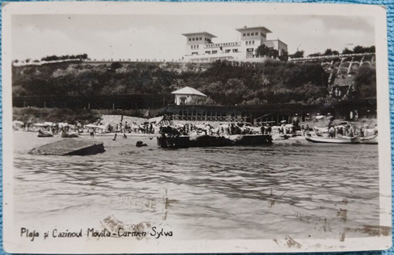 Carte postala, Plaja si Cazinoul Movila Carmen Sylva, 1945