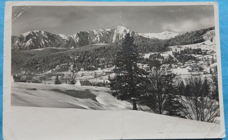 Carte postala, Predeal iarna, vedere spre muntii Bucegi, perioada interbelica