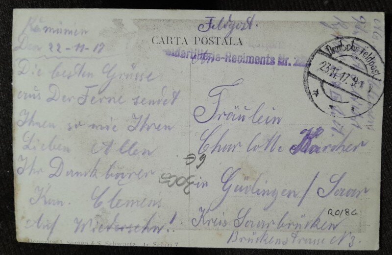 Carte postala, romanca in costum popular, 1917