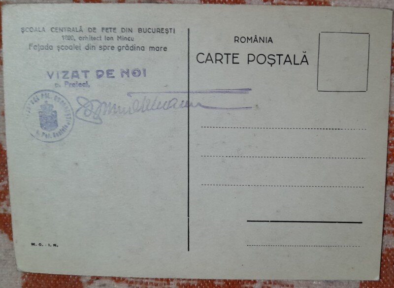 Carte postala, Scoala Centrala de Fete din Bucuresti. Fatada dinspre gradina mare, perioada interbelica