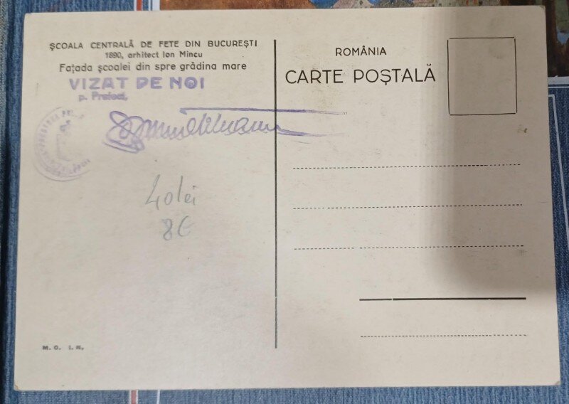 Carte postala - Scoala centrala de fete din Bucuresti: Fatada scoalei dinspre gradina mare