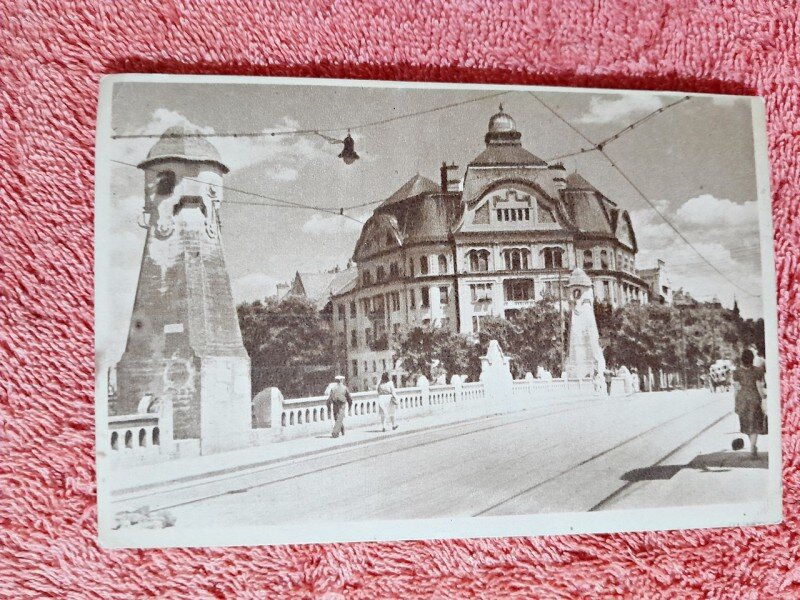 Carte postala, Timisoara podul Decebal, perioada interbelica