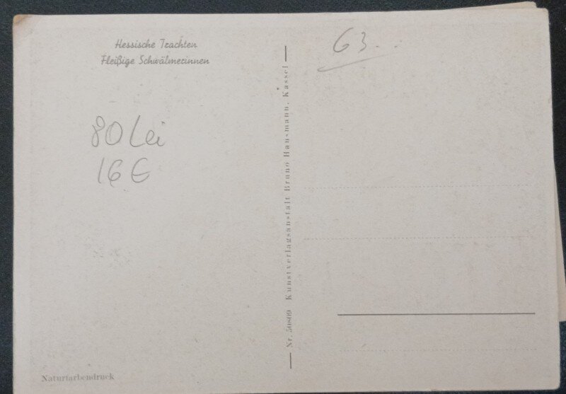 Carte postala Tinere nemtoiace la claca, in port traditional german, perioada interbelica
