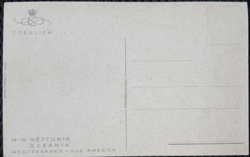 Carte Postala, Vapor Neptunia Oceania, Mediterraneo-Sus America, perioada interbelica