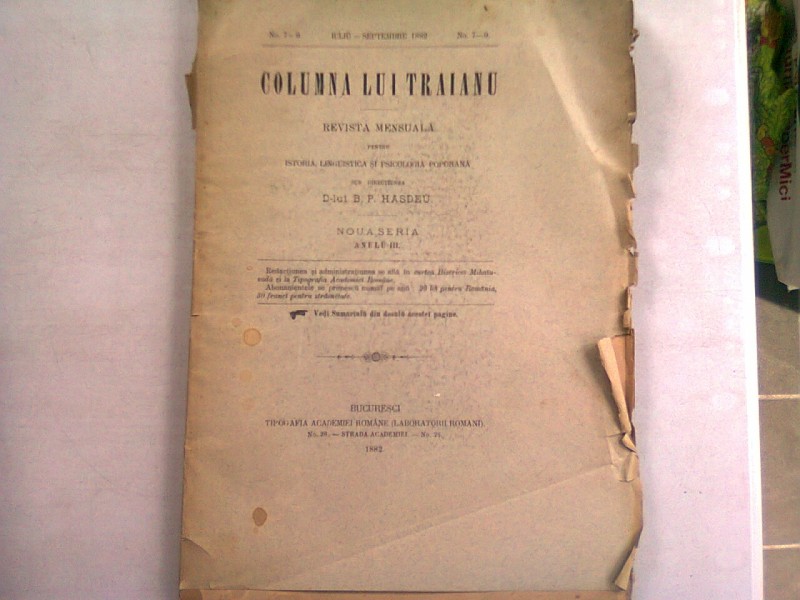 COLUMNA LUI TRAIANU - REVISTA MENSUALA NR. 7-9/1882,ANUL II NOUA SERIE