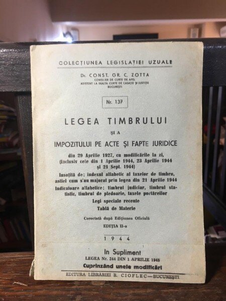 Const. Gr. Zotta - Legea Timbrului si a Impozitului pe Acte si Fapte Juridice