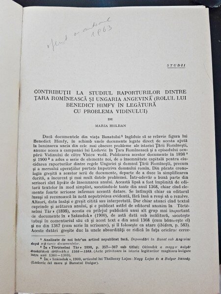 Contributii la studiul raporturilor dintre Tara Romaneasca si Ungaria Angevina (rolul lui Benedict Himfy in legatura cu problema Vidinului) - Maria Holban