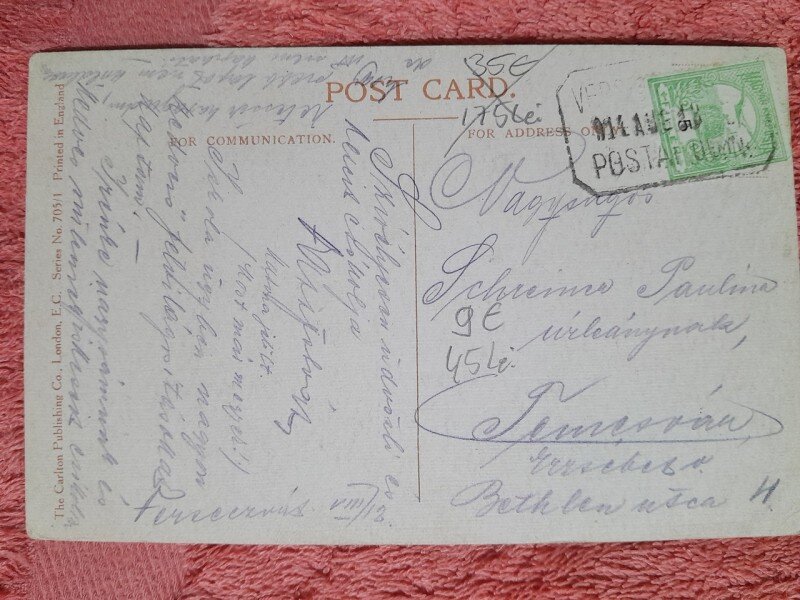 Desen tip carte postala, femeie citind, 1914