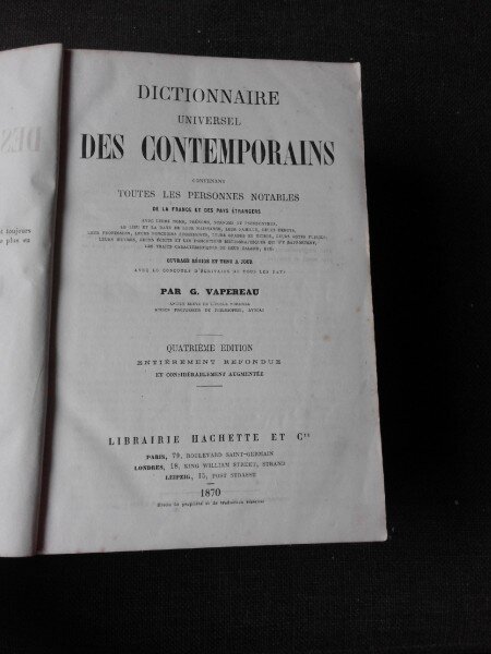 DICTIONNAIRE UNIVERSEL DES CONTEMPORAINS - G. VAPEREAU  (CARTE IN LIMBA FRANCEZA)