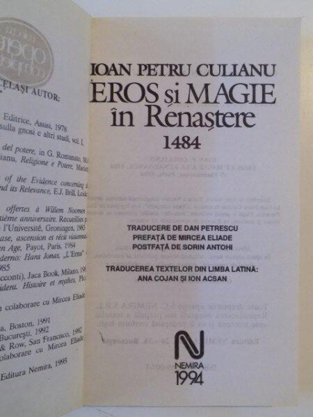 EROS SI MAGIE IN RENASTERE 1484 - IOAN PETRU CULIANU