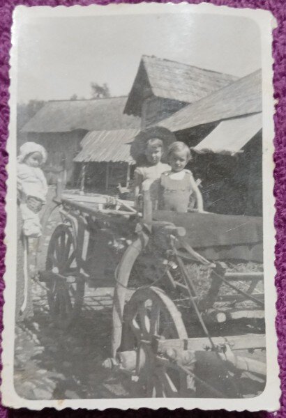 Fotografie, Copii in caruta, intr-un sat din Romania, anii 40