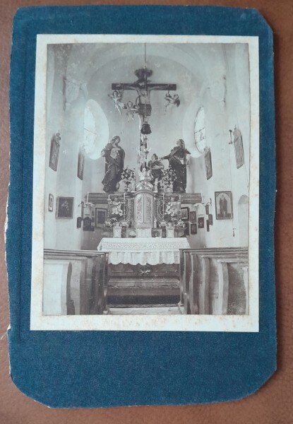 Fotografie pe carton, altar biserica catolica, perioada interbelica