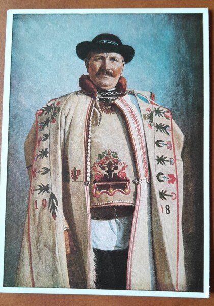 Fotografie tip carte postala, fermier, perioada interbelica