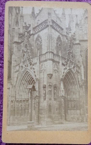 Fotografie tip CDV, Portal catedrala gotica, inceput de secol XX