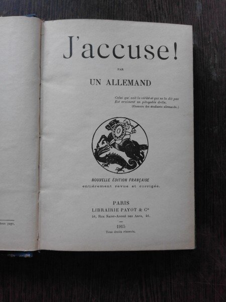 J'ACCUSE! PAR UN ALLEMAND  (CARTE IN LIMBA FRANCEZA)
