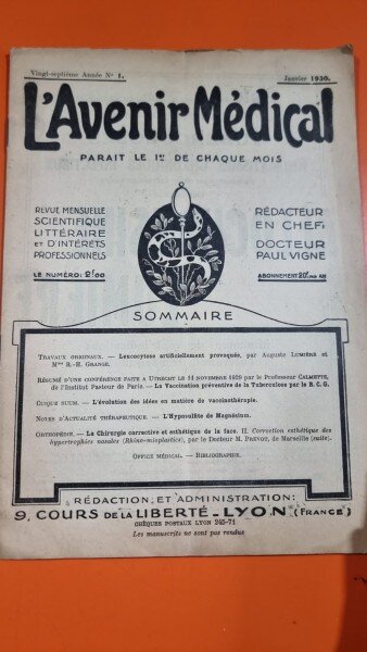 L Avenir Medical 27 Annee Nr. 1 Janvier 1930