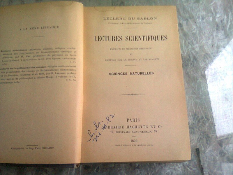 LECTURES SCIENTIFIQUES - LECLERC DU SABLON   (CARTE IN LIMBA FRANCEZA)