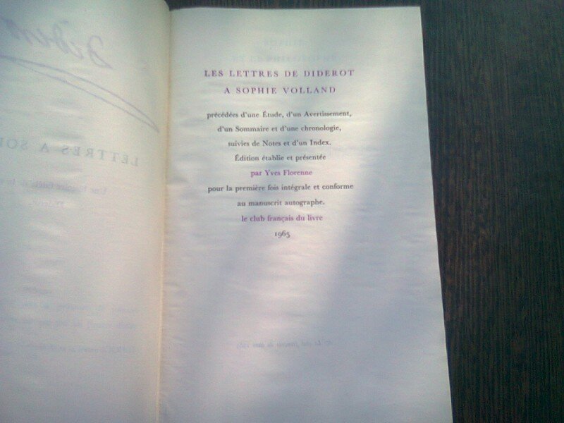 LES LETTRES DE DIDEROT A SOPHIE VOLLAND  (CARTE IN LIMBA FRANCEZA)