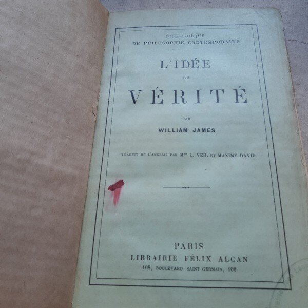 L IDEE DE VERITE - WILLIAM JAMES  (CARTE IN LIMBA FRANCEZA)