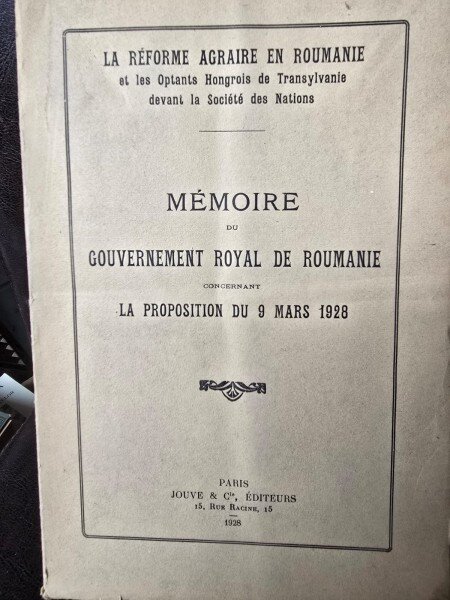 Memoire du Gouvernement Royal de Roumanie concernant la proposition du 9 Mars 1928 Dans l affaire des optants honogrois de transylvanie - N. Titulesco
