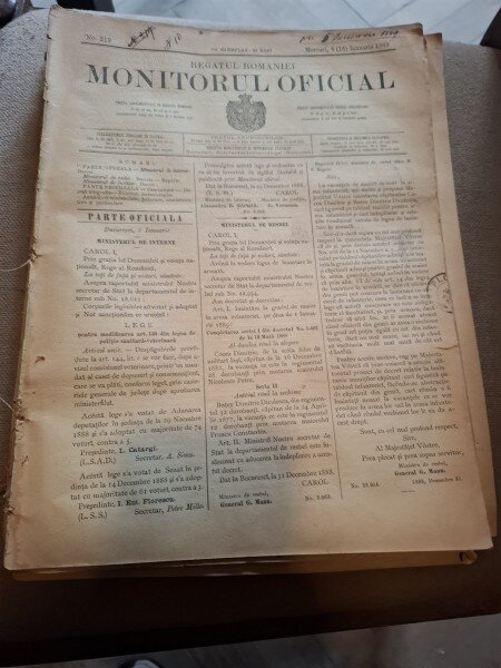 Monitorul Oficial al Romaniei - Nr. 219 - Ianuarie 1889