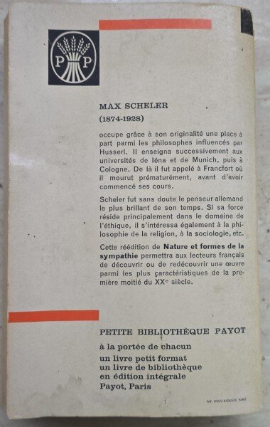 NATURE ET FORMES DE LA SYMPHATIE - MAX SCHELER  (CARTE IN LIMBA FRANCEZA)