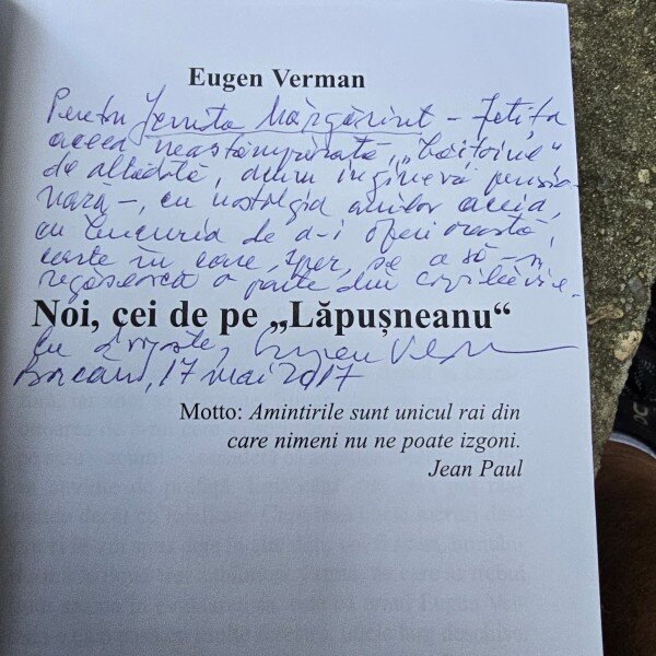 Noi, cei de la Lapusneanu - Eugen Verman  cu dedicatia autorului