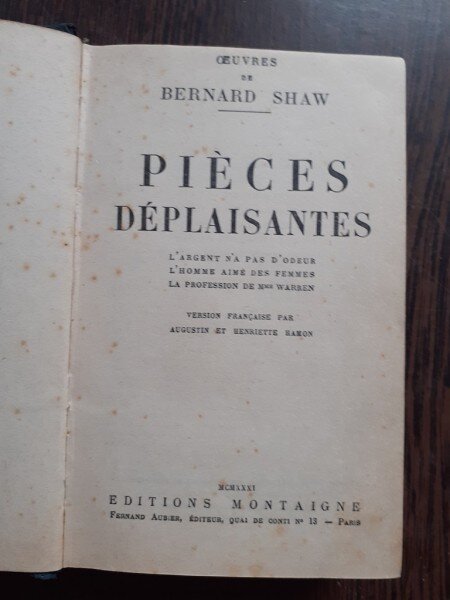 PIECES DEPLAISANTES - BERNARD SHAW  (CARTE IN LIMBA FRANCEZA)