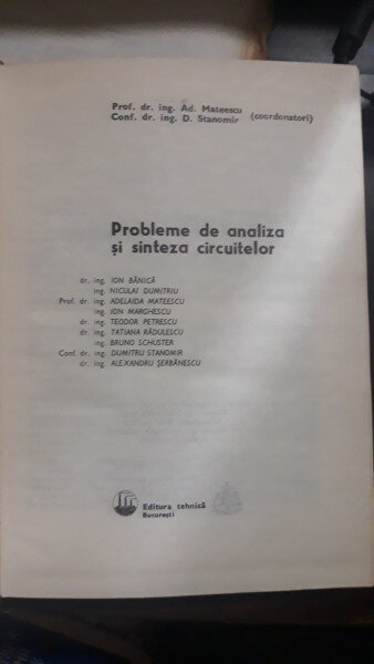 Probleme de Analiza si Sinteza Circuitelor - Ad.Mateescu , D.Stanomir