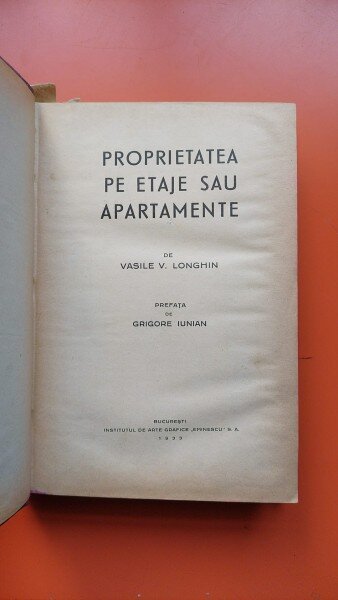 PROPRIETATEA PE ETAJE SAU APARTAMENTE - VASILE V. LONGHIN