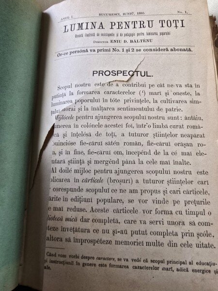 Publicatia ''Revista Pedagogica. Lumina pentru toti'' Anul I Nr. 1 - Iunie 1885 - Eniu Balteanu