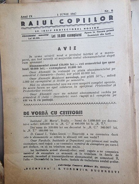 Raiul Copiilor - Anul IX Nr. 6 - Iunie 1947