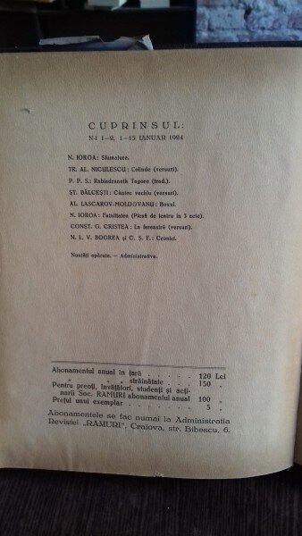 RAMURI - Drum drept, revista literara1924 - DIRECTOR N. IORGA