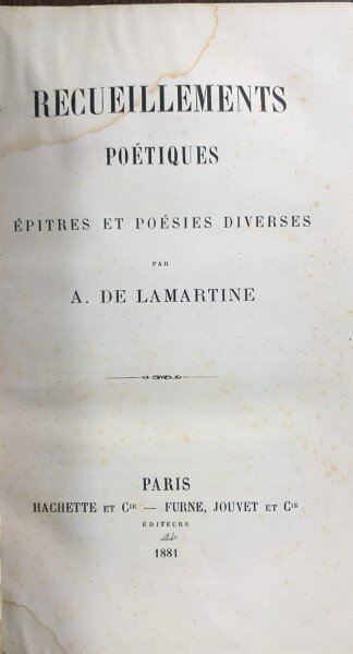Recueillements Poetiques (Meditatii poetice- carte in franceza)- A. de Lamartine