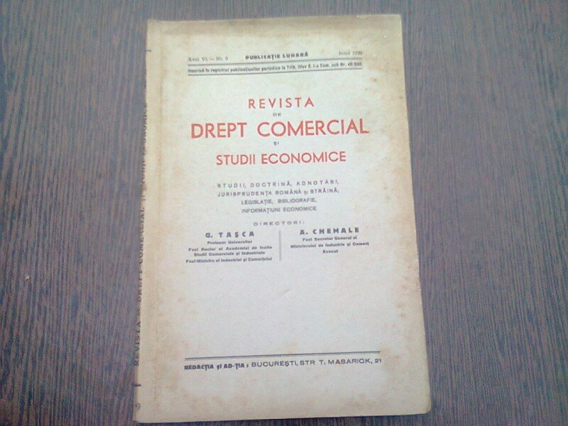 REVISTA DE DREPT COMERCIAL SI STUDII ECONOMICE  NR.6/1939
