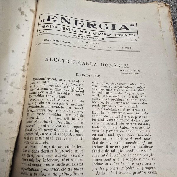 Revista Energia, pentr popularizarea tehnicii nr.4-5/1921, numar special cu electrificarea Romaniei, lipsa pagini de final