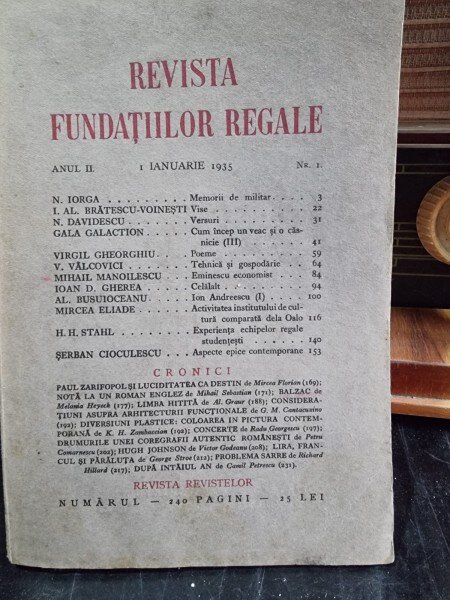 Revista Fundatiilor Regale - Anul II 1 Ianuarie 1935 Nr. 1, cu un articol de Mircea Eliade Activitatea Institutului de Cultura Comparata de la Oslo