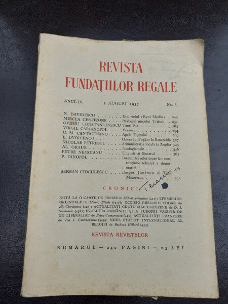 REVISTA FUNDATIILOR REGALE NR.8/1937